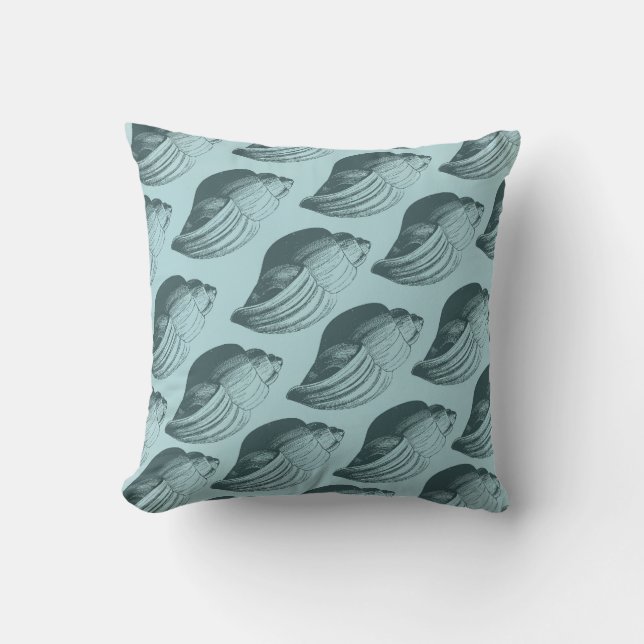 Aqua Teal Blue Sea Shells Throw Pillow (Front)