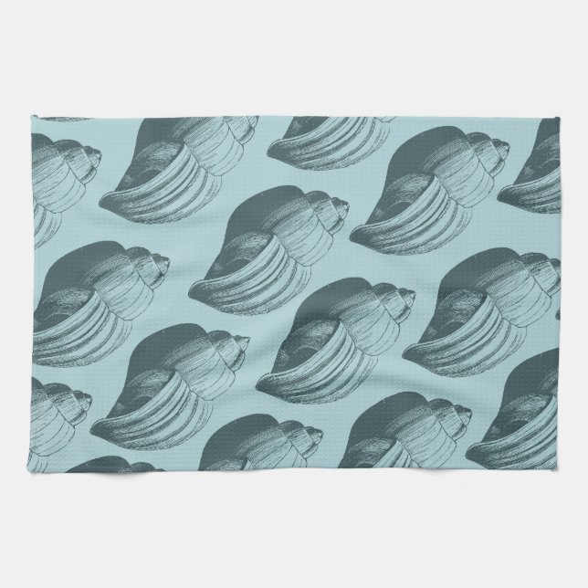 Aqua Teal Blue Sea Shells Towel (Horizontal)