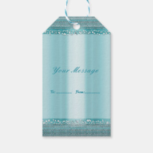 Aqua Teal Blue & Silver Diamond Bling Party Favor Gift Tags