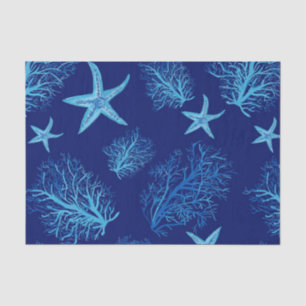 Aqua-teal blue starfish-coral tissue paper