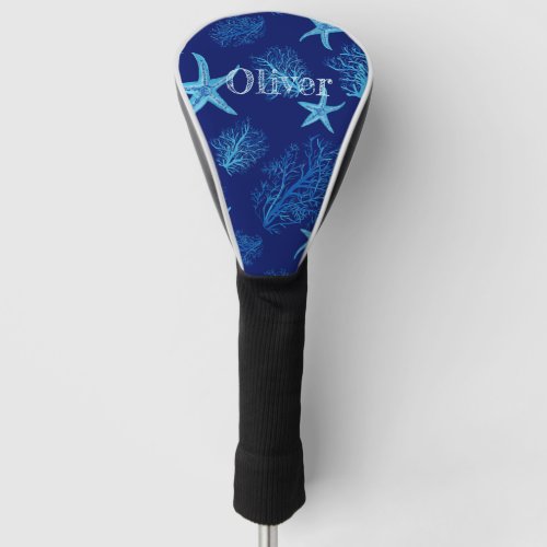 Aqua_teal blue starfish_coral_w custom  golf head cover