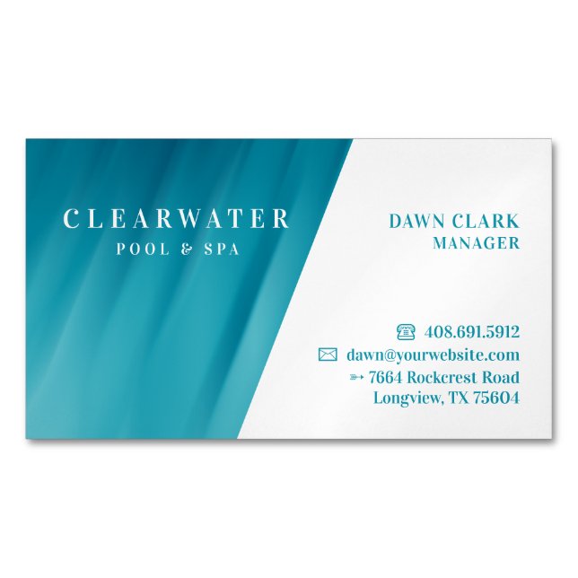 Aqua Teal Blue Water Ripple Pool & Spa Business Card Magnet (Front)
