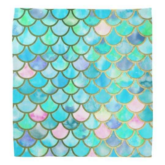 Aqua Teal Blue Watercolor Mermaid Scales Pattern Bandana | Zazzle.com