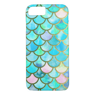 Aqua Teal Blue Watercolor Mermaid Scales Pattern iPhone 8/7 Case