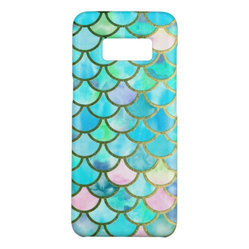 Aqua Teal Blue Watercolor Mermaid Scales Pattern Case_Mate Samsung Galaxy S8 Case