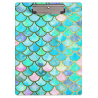 Aqua Teal Blue Watercolor Mermaid Scales Pattern Clipboard