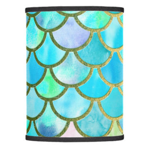 Aqua Teal Blue Watercolor Mermaid Scales Pattern Lamp Shade