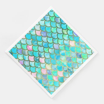 Aqua Teal Blue Watercolor Mermaid Scales Pattern Paper Dinner Napkins ...