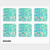 Aqua Teal Blue Watercolor Mermaid Scales Pattern Square Sticker | Zazzle