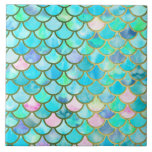 Aqua Teal Blue Watercolor Mermaid Scales Pattern Tile at Zazzle