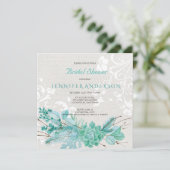 Aqua Teal Blue Watercolor Succulent Bridal Shower Invitation (Standing Front)