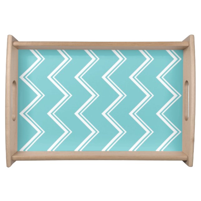Aqua Teal Chevron Serving Tray (Front)