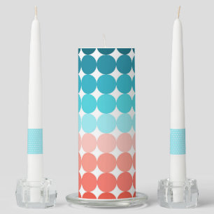 AQUA TEAL & CORAL ORANGE POLKA DOTS UNITY CANDLE SET