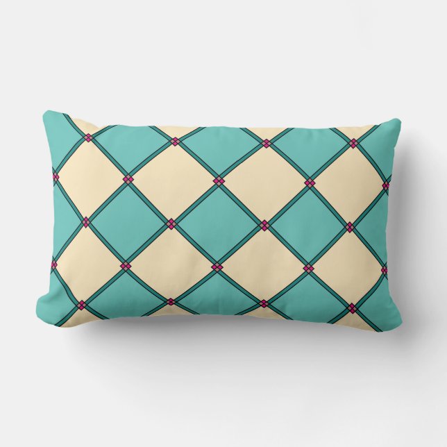 Aqua Teal Cream Art Deco Style Lumbar Pillow (Front)