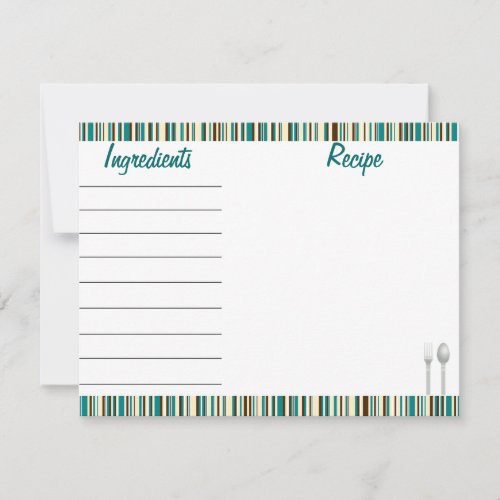 Aqua Teal Cream Recipe Card - Front and Back Personalized Invitation