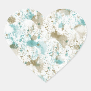 Aqua Teal Cream Watercolor Tie Dye Abstract Heart Sticker