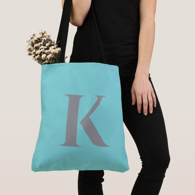 Aqua Teal Custom Modern Monogram Summer Tote Bag (Close Up)