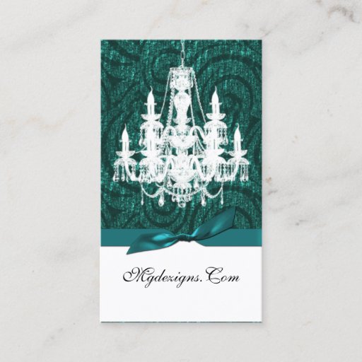 Customizable aqua teal damask chandelier Chic Business Cards