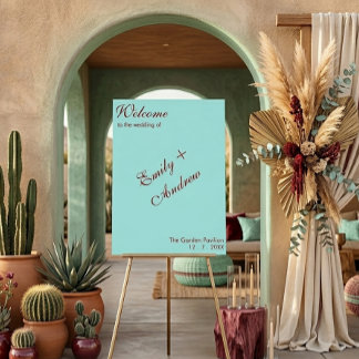 Aqua Teal & Deep Red Typography Wedding Welcome  Foam Board