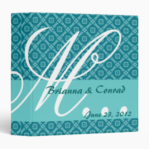 Aqua Teal Diamonds Monogram Wedding Planner G30 Binder