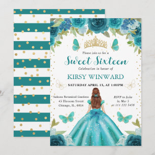 Aqua & Teal Dress Red Hair Princess Sweet 16 Invitation