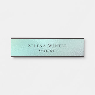 Aqua Teal Elegant Stylist Name Tag Badge Door Sign