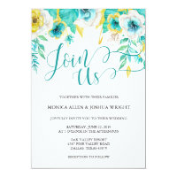 Aqua Teal Floral Wedding Invitation