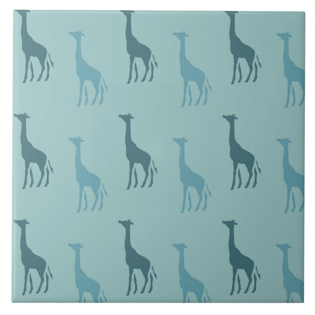 Aqua Teal Giraffe Animal Ceramic Tile (Front)