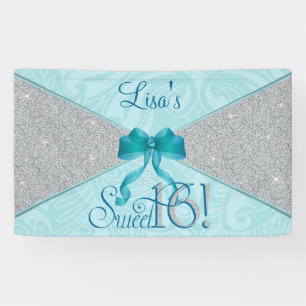 Aqua, Teal Glitter, Sweet 16 Banner