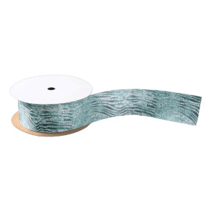 Aqua Teal Glitz Glitter Zebra Print Satin Ribbon