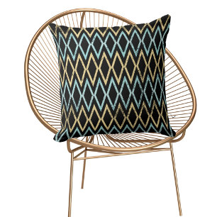 Aqua Teal Gold Diamonds on Black Pillow