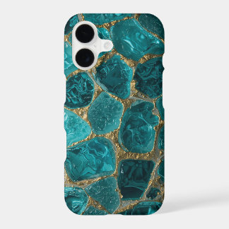 Aqua Teal Gold Mosaic Watercolor Sea Glass pattern iPhone 17 Case