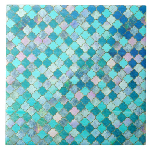 Aqua Teal Gold Oriental Moroccan Tile pattern