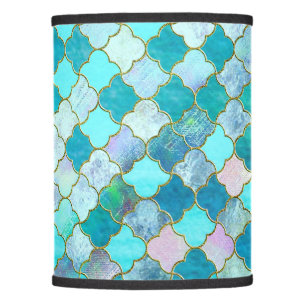 Aqua Teal Gold Oriental Moroccan Tile pattern Lamp Shade