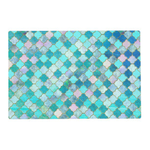 Aqua Teal Gold Oriental Moroccan Tile pattern Placemat