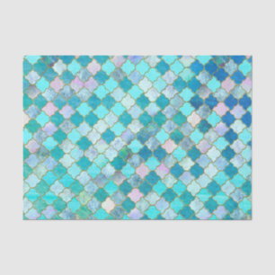 Aqua Teal Gold Oriental Moroccan Tile pattern Tissue Paper