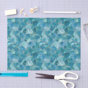 Aqua Teal Gold Watercolor Mosaic Stained Glass Tissue Paper
