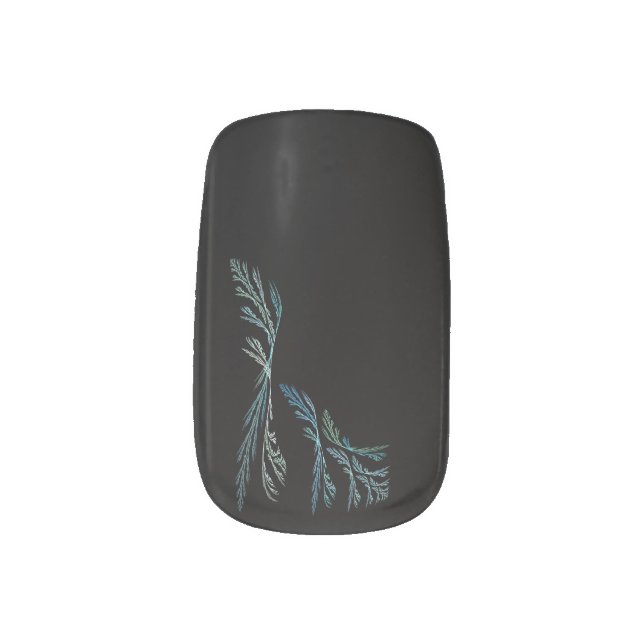 Aqua Teal Green and Black Fractal Nail Art Wraps (Left Thumb)