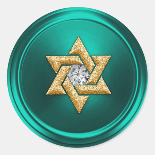 Aqua Teal Green and Gold Star of David Classic Round Sticker