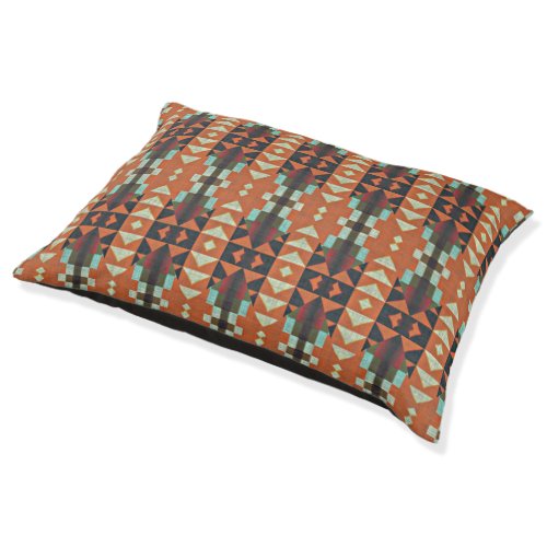 Aqua Teal Green Orange Taupe Beige Tribal Art Pet Bed