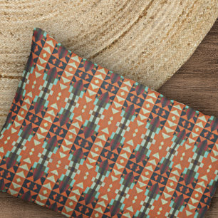 Aqua Teal Green Orange Taupe Beige Tribal Pattern Pillow Case
