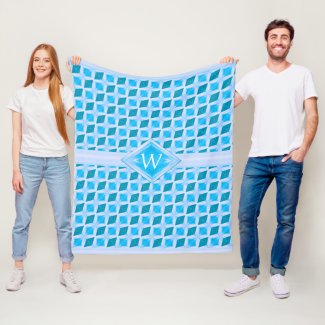Aqua Teal Icy Diamond Pattern Monogram