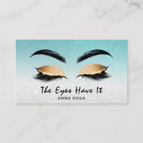  AQUA TEAL Lashes Extensions Brows Girly Business Card