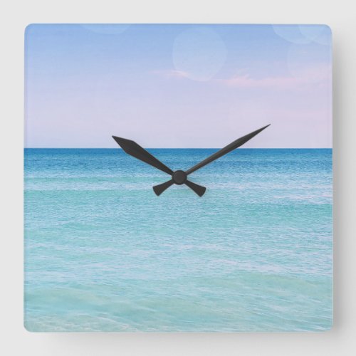 Aqua Teal Lavender Ocean Waves Tropical Beach Square Wall Clock