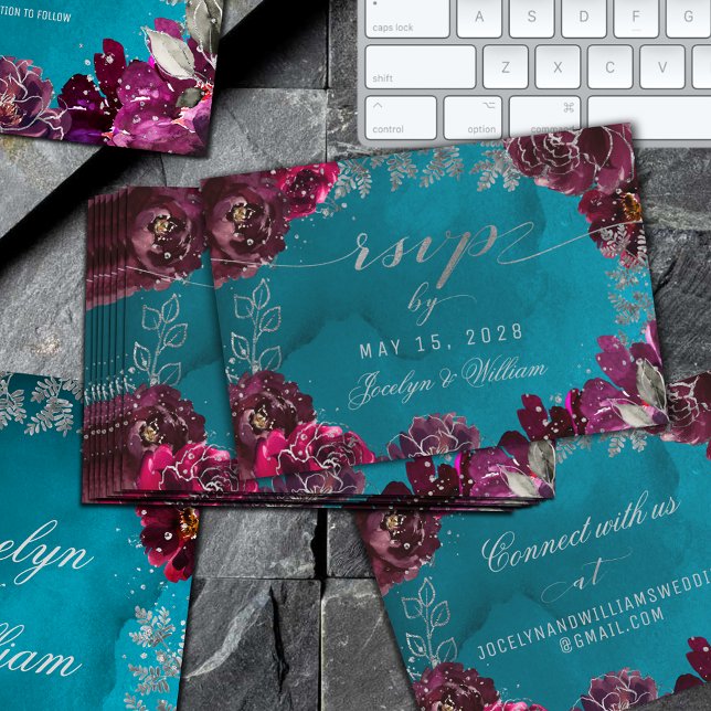 Aqua Teal Merlot Jewel Tone RSVP Online Card (Aqua Teal Merlot Jewel Tone Wedding RSVP Online Enclosure Card
)