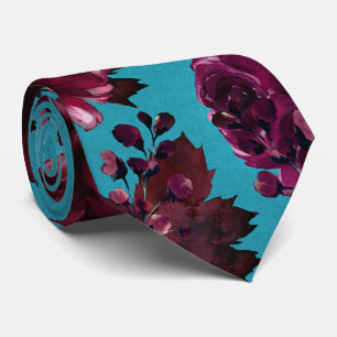 Aqua Teal Merlot Jewel Tone Wedding Neck Tie