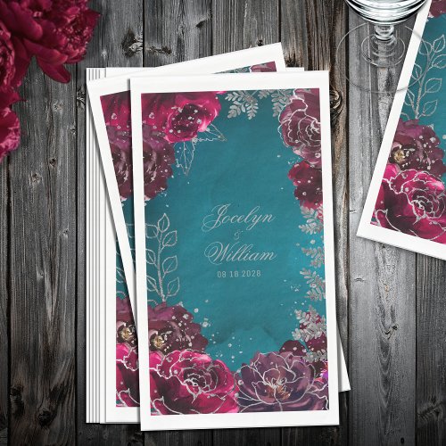 Aqua Teal Merlot Jewel Tone Wedding  Paper Guest Towels