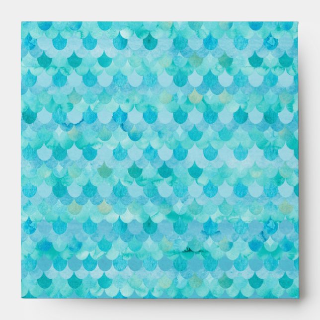 Aqua Teal Mermaid Scales Fish Scales Pattern Envelope (Front)
