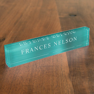 Aqua Teal Metallic Look Stylish Serif Desk Name Plate
