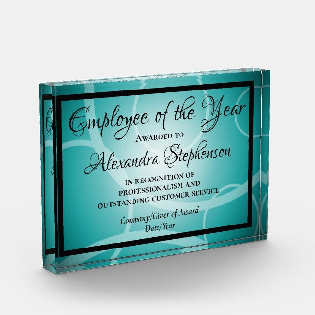 Aqua Teal Modern Personalized Acrylic Award Plaque (Left)